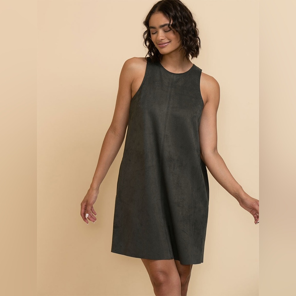 Wilfred Aritzia Trompette Dark Grey Faux Suede sleeveless dress